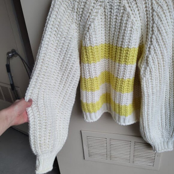 WRANGLER | Butter Yellow White Chunky Wool Alpaca Blend Striped Knit Sweater XL - Picture 11 of 16